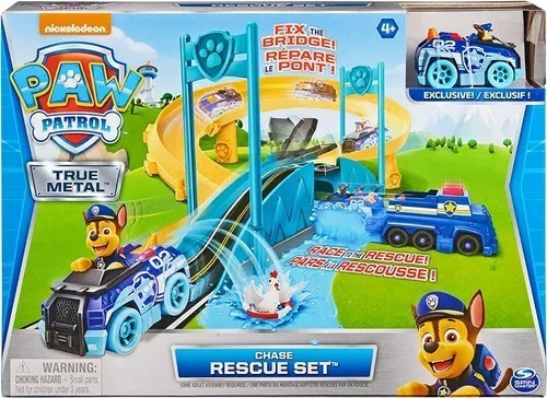 Paw Patrol, Pista True Metal, Vehículo De Chase Escala 1:55