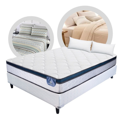 Sommier + Colchon 2p 140 Florida Sabana Almohadas Acolchado