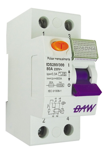 Disyuntor Diferencial Bipolar Baw 80a 300ma Selectivo *c*