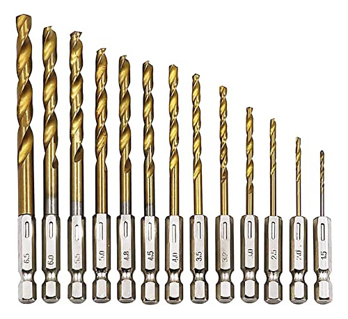 Kigauru 13 Piece Hex Shank Drill Bit Set 1.5mm 6.5mm Tita