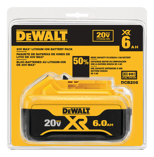 Batería De Iones De Litio 20v Máx 6 Ah Dewalt Dcb206