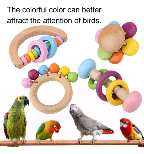 Juego De 4 Juguetes Para Masticar Pájaros, De Madera, De Pla