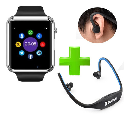 Reloj Inteligente + Auriculares Bluetooth Mp3 Fm Sd Llamadas