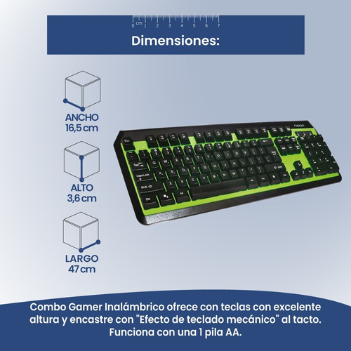 Imagen 3 de 7 de Combo Gamer Teclado + Mouse Inalambrico Noga Nkb-40