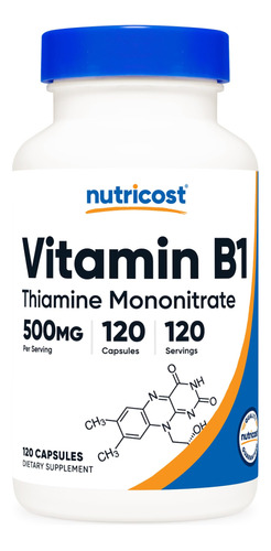 Vitamina B1 Tiamina 500 Mg 120 Cápsulas Nutricost