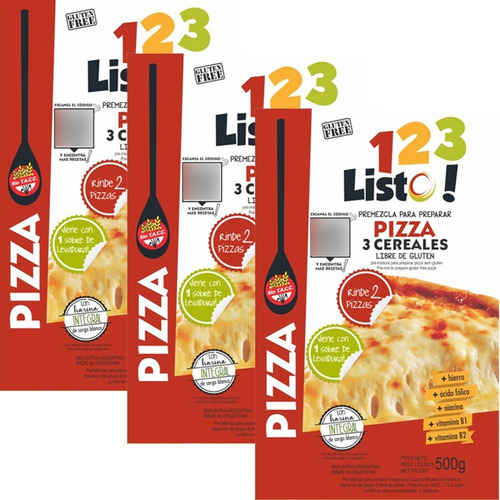 Combo X3 Premezcla Para Pizza 123 Listo 500g Sin Tacc