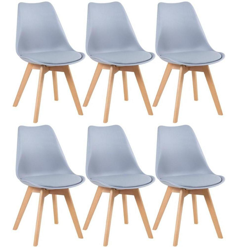 6 Cadeiras Estofada Leda Base Madeira Eames Cozinha Cores