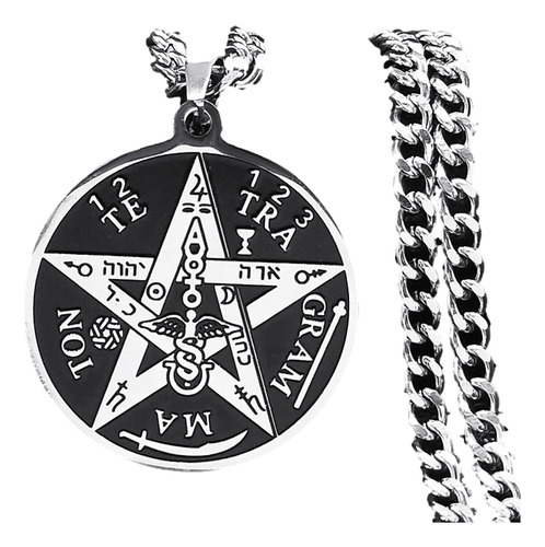 Collar Pentagrama Tetragramaton Negro Oscuro Cinco Puntas Pentáculo Salomon Protección Acero Inoxidable Para Hombre Y Mujer