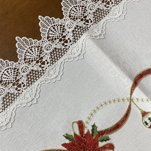 Sendero navideño para mesa, 1,5 m, guippir, bordado navideño, flor navideña