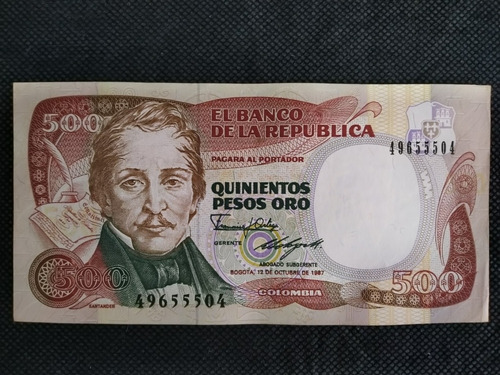 Billete $500 Con Pacha De 5's Serie 49655504 Del 12/10/1987