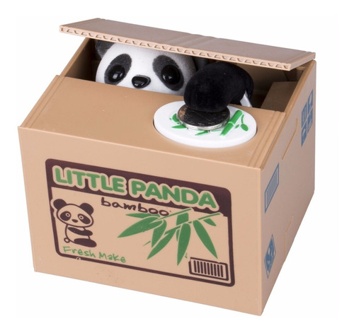 Alcancía Panda Roba Monedas Con Sonido Caja Bambú