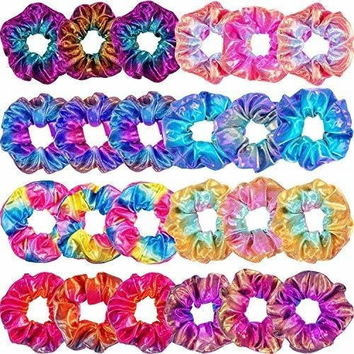 Tatuo 24 Piezas Brillante Metalico Scrunchies Cabello Scrunc