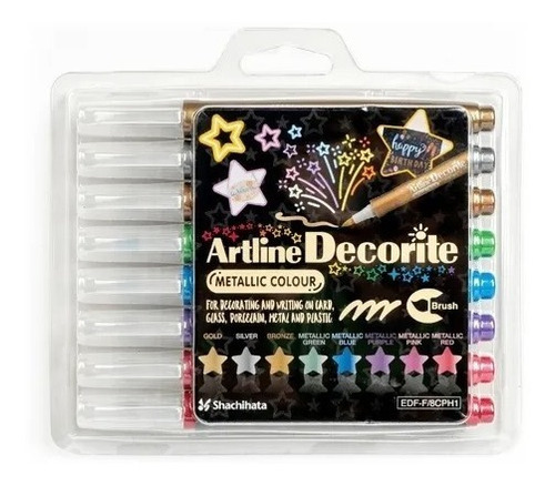 Marcadores Punta Pincel Brush 8pz Metalicos Artline Decorite