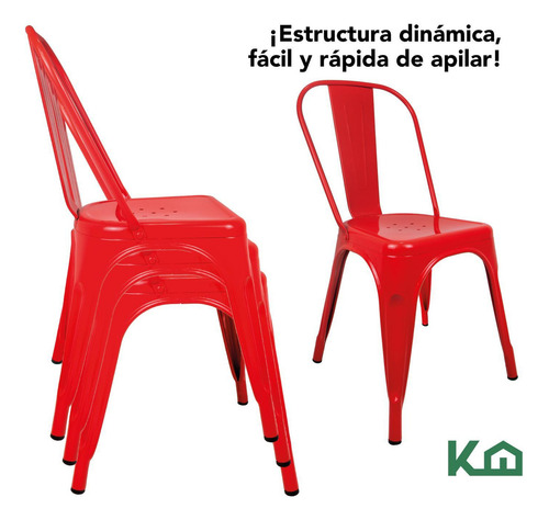 Silla Tolix 2 Piezas Acero Galvanizado Comedor Restaurante Para Exterior Color Rojo KingsHouse