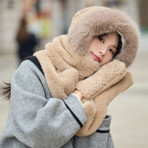 Conjunto 2 En 1 Gorro Bufanda Abrigado Invierno Frío Peluche Rosa Único