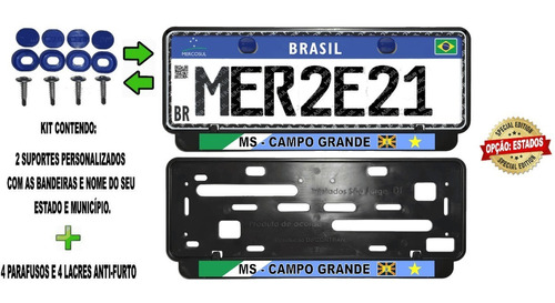 Suporte Placa Carro Campo Grande - Ms Personalizado Kit2 Sup