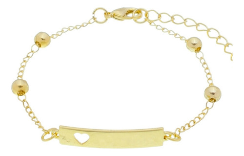 Pulseira Infantil  Bebe Nome Coração Gravada Banho Ouro18k 