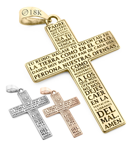 Dije Cruz Padre Nuestro Oro Solido 18k Personalizable 3cm