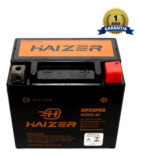 Bateria Haizer Hzrx5l Ybr Factor 125 2021 2022 2023 2024... Direito