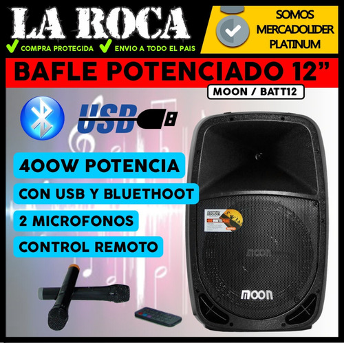Imagen 3 de 10 de Parlante Potenciado Bafle 12 400w Bluetooth Usb Bateria 2mic
