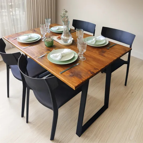 Mesa Industrial Comedor Madera Y Hierro 140cm X 80cm Roble Negro