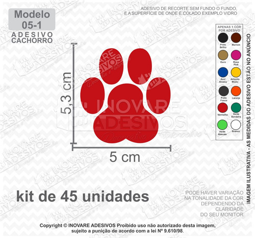 Imagem 2 de 2 de Adesivo Patas Patinhas 45 Und 10cm Cachorro Pet Shop Vitrine