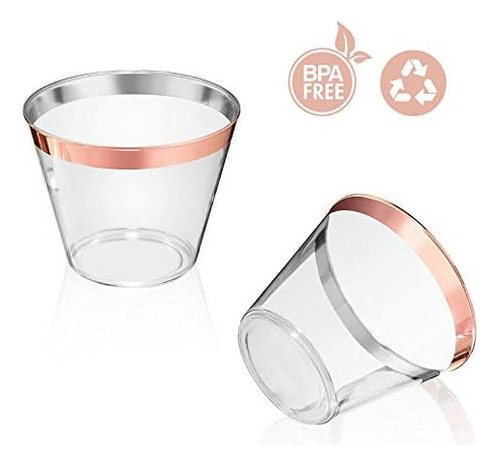 Karrahome 100 Vasos De Oro Rosa Vasos De Plástico De Oro Ros