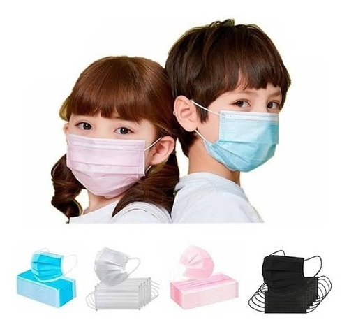 50 Máscaras Tripla Infantil C/ Anvisa - Azul