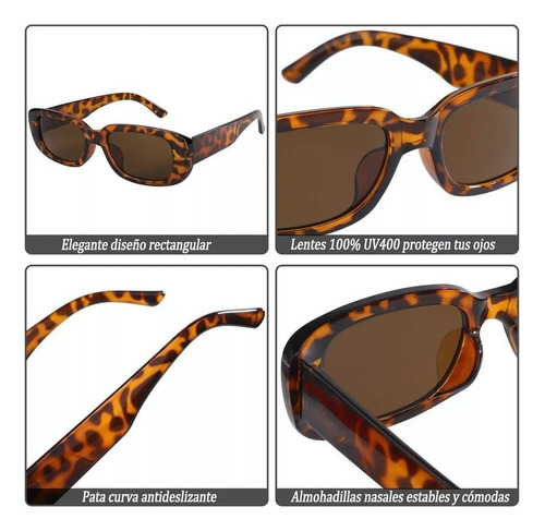 4piezas Gafas De Sol Rectangulares Estilo Retro De Diseñador