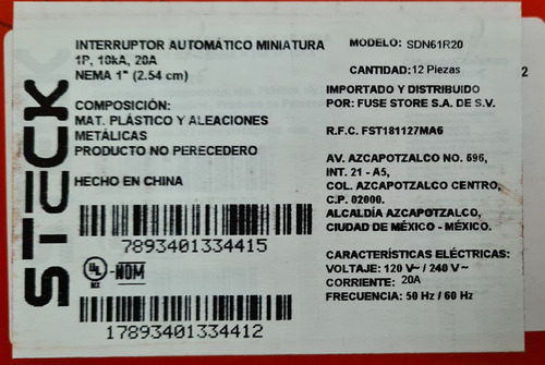 Pastilla Termomagnética Steck Modelo Sdn61r20
