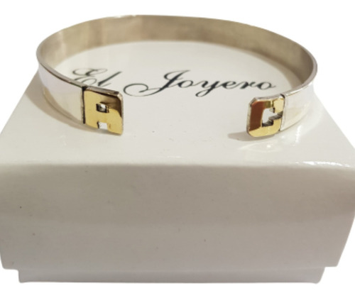 Imagen 2 de 9 de Pulsera Media Esclava Inicial Y Corazón 8mm Plata 925 Oro18k