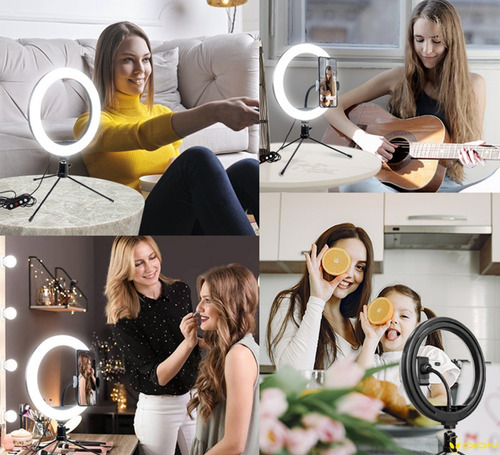 Imagen 4 de 6 de Lampara Aro De Luz Led 10 Pulgadas Selfie Tripie Y Soporte