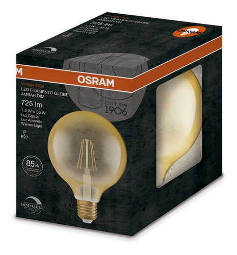 Imagen 2 de 5 de Lámpara Led Osram Vintage Globo Ambar Dim 7.5w Luz Cálida