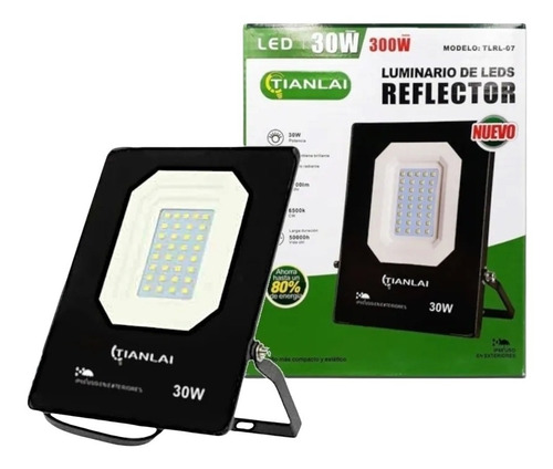 Reflector Led 30w Para Interperie (300w)ip66 Cristal Tianlai Voltaje 127v Color De La Carcasa Negro