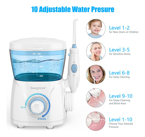 Irrigador Bucal Water Flosser Sawgmore, 600 Ml, 10 Presiones