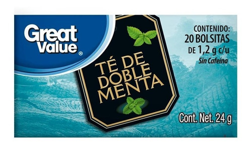 Té Great Value Doble Menta 20 Bolsitas De 1.2 G C/u 