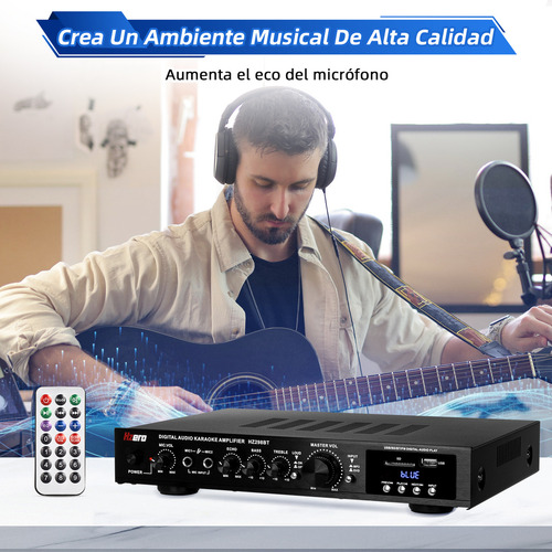Amplificador De Audio Bluetooth Hzero Hz298bt 5.1 Estereo Color Negro Potencia De Salida Rms 2000 W Voltage 127v, Con Control Remoto, Compatible Con Usb/sd