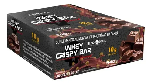 Whey Bar Crispy Black Skull 12unid 45g - Chocolate Ao Leite
