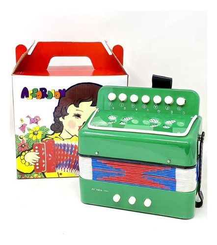 Acordeón Infantil Verde De Plástico Mini Pequeños Músicos