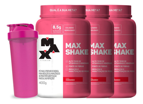 Kit 3x Max Shake 400g - Max Titanium Sabor Chocolate