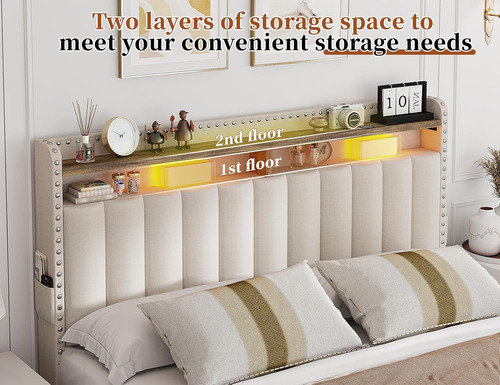 Base De Cama Matrimonial Con Cajones Beige Enhomee