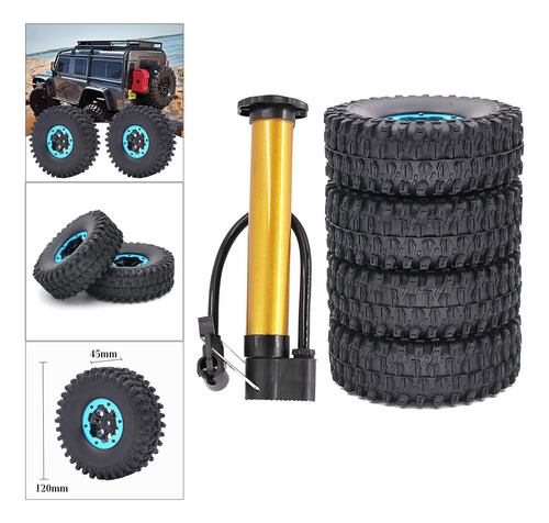 4x Rc 1,9 Pulgadas Beadlock Llanta 120mm Neumático Azul