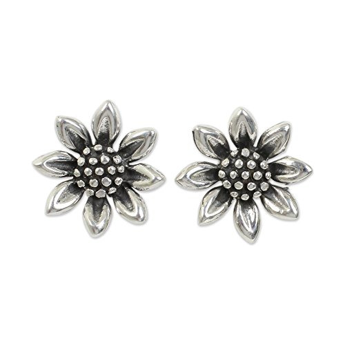 .925 Sterling Pendientes De Plata De La Flor 'amor Girasol'.