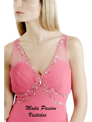 Vestido Fucsia De Gasa Bordado 15 Años Bodas Moda Pasion