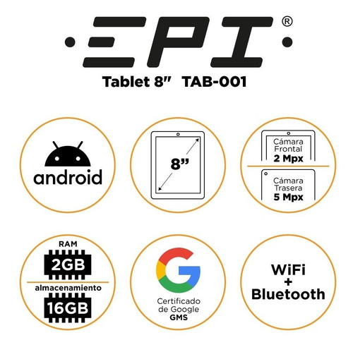 Imagen 6 de 6 de Tablet Epi 8 Black 2gb Memoria Ram 16gb Memoria Flash