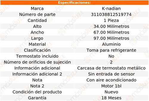 Toma De Refrigerante Aluminio 2 Pernos Mustang L6 3.3l 79/82