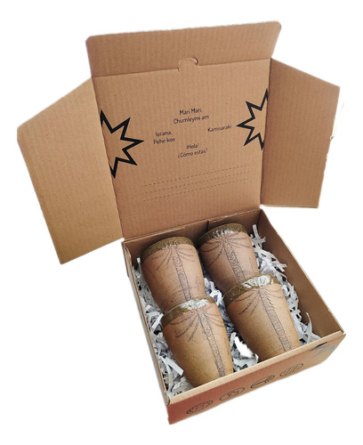 Box Regalo 4 Vasos Rustico Cerámica Pewen
