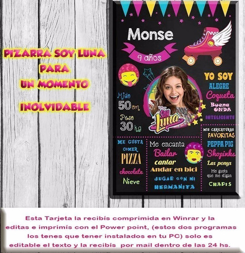 Tarjeta Pizarra Imprimible Editable Soy Luna