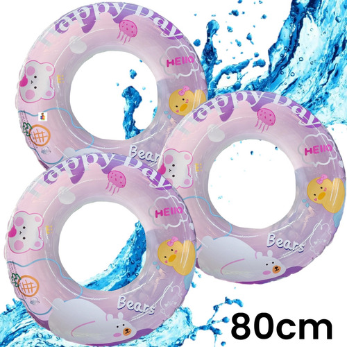 3 Salvavidas Dona Rueda Osito Pato Infantil Inflable #80 Cm