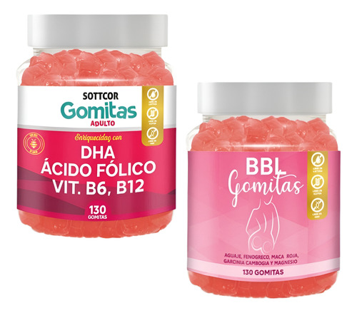Aguaje Bbl En Gomitas + Dha Acido Folico Gomitas Sottcor X2